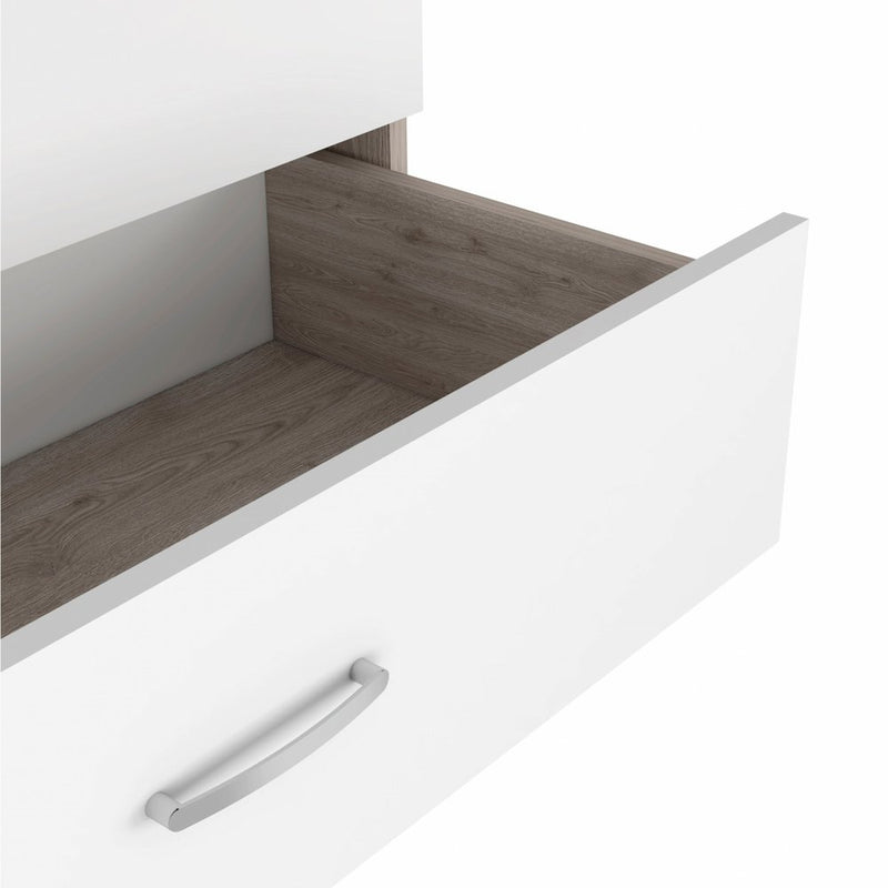 31" Light Gray And White Wood And Metal Three Drawer Dresser
