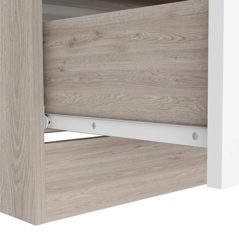 31" Light Gray And White Wood And Metal Three Drawer Dresser