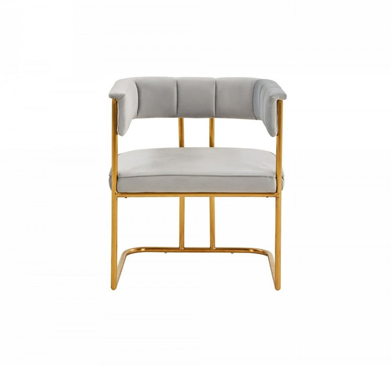 Gray and Gold Upholstered Fabric Dining Arm Chair