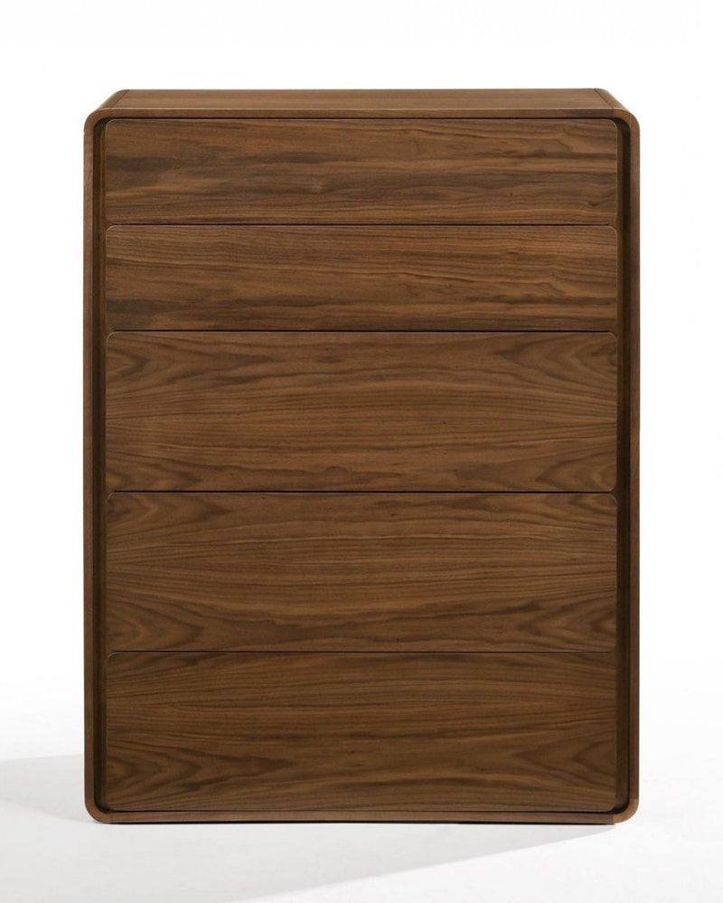 35" Brown Solid Wood Five Drawer Dresser
