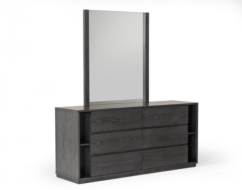 63" Gray Solid Wood Six Drawer Double Dresser
