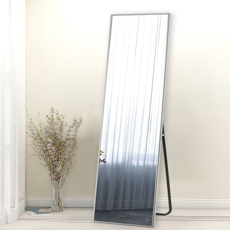 64" X 21" Gray Aluminum Wall Mounted And Freestanding Framed Full Length Mirror
