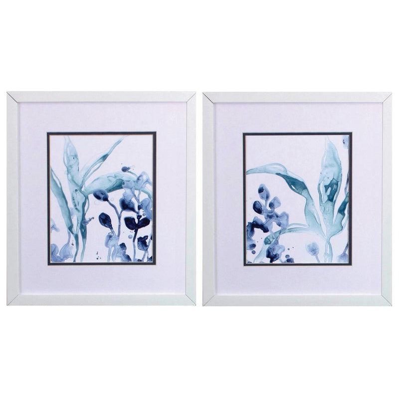 Set of Two Blue Flower Framed Art