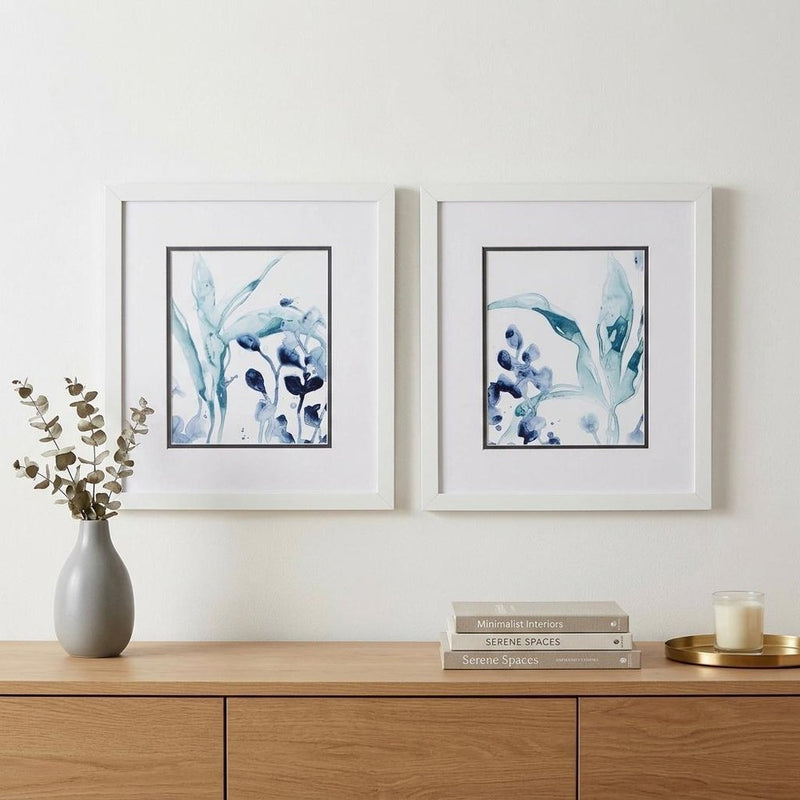 Set of Two Blue Flower Framed Art