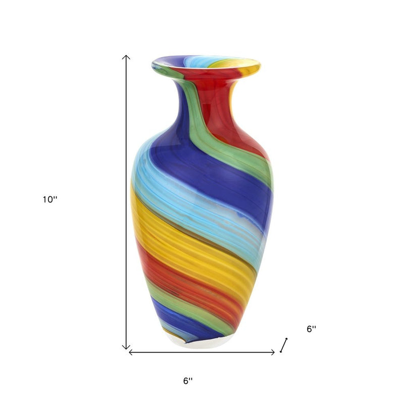 10" Rainbow Abstract Murano Style Glass Table Vase