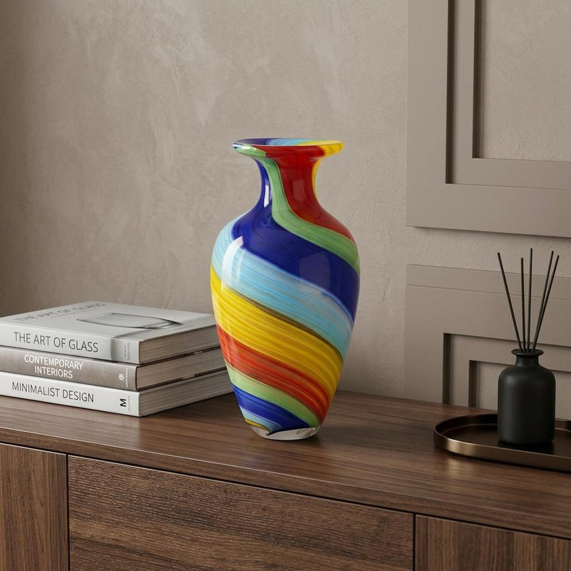 10" Rainbow Abstract Murano Style Glass Table Vase