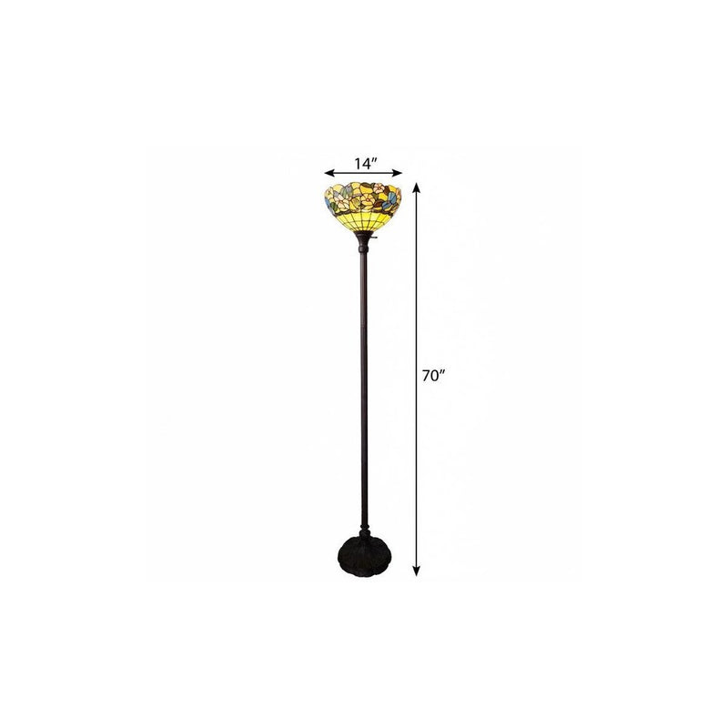 70" Green And Black Floor Lamp With Green Glass Bowl Shade