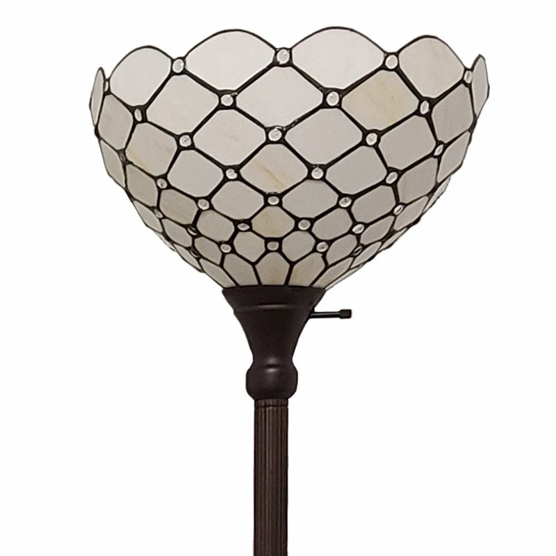 62" Brown And White Floor Lamp With White Glass Bowl Shade