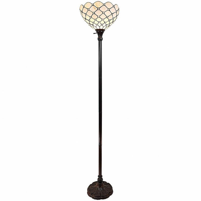 62" Brown And White Floor Lamp With White Glass Bowl Shade