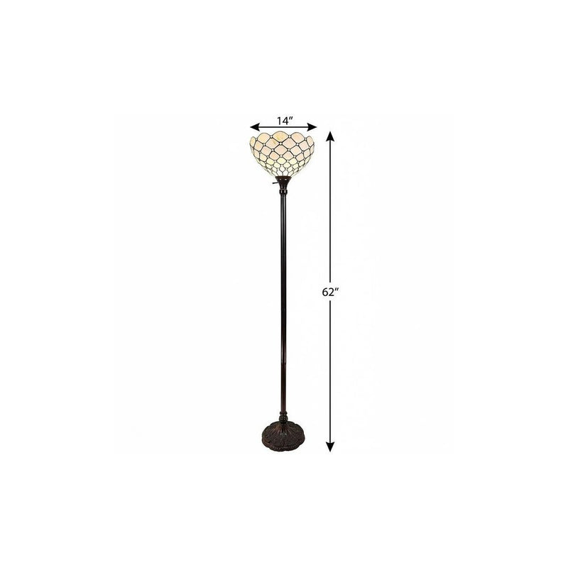 62" Brown And White Floor Lamp With White Glass Bowl Shade