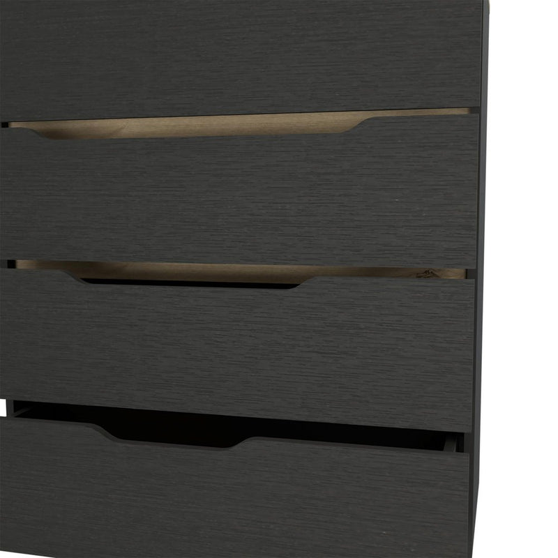 31" Black And Oak Wood Four Drawer Dresser