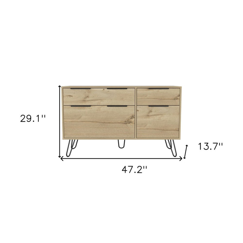47" Brown And Black Wood And Metal Four Drawer Double Dresser