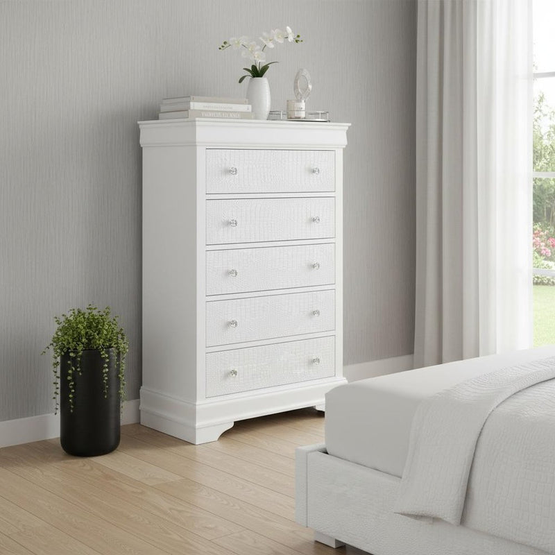 31" Gray Solid Wood Five Drawer Dresser