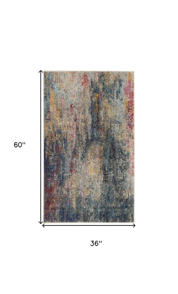 4' X 6' Blue And Ivory Abstract Distressed Area Rug