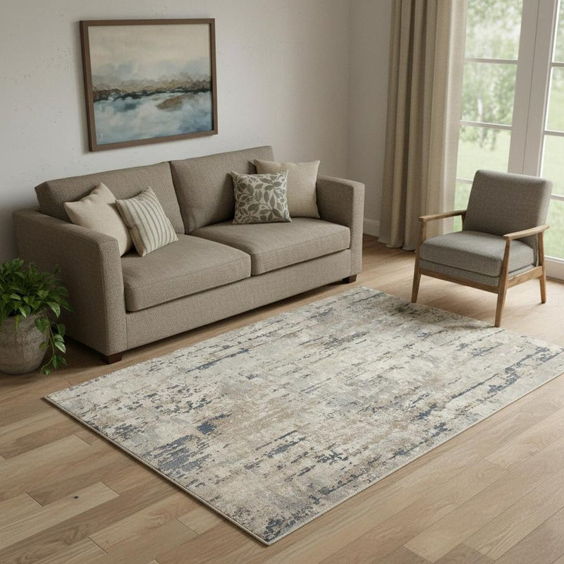 2' X 4' Beige And Grey Abstract Power Loom Non Skid Area Rug
