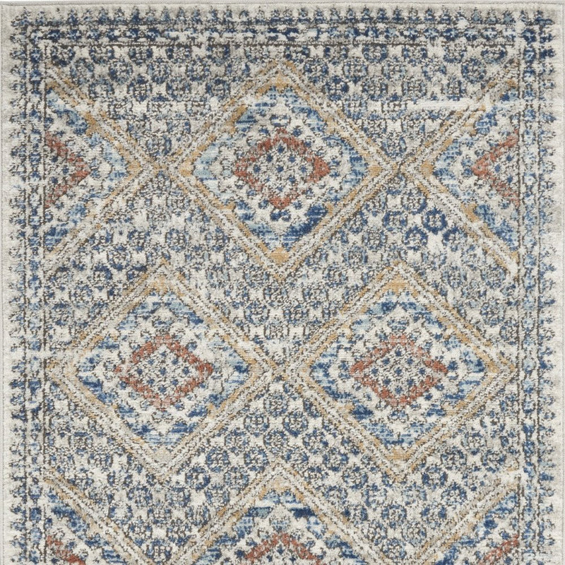 3' X 5' Blue And Ivory Southwestern Power Loom Non Skid Area Rug