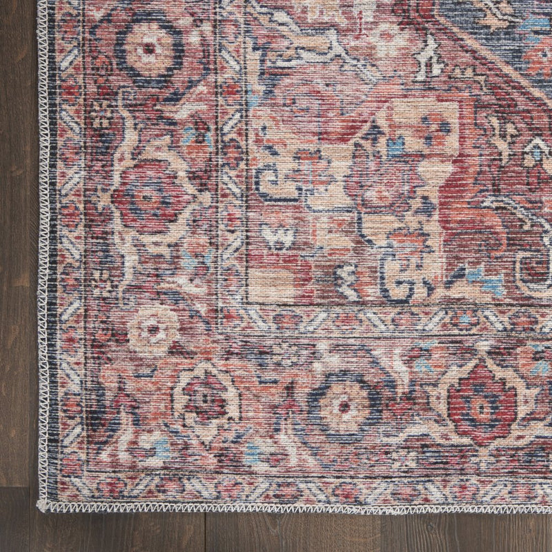 2' X 6' Red Oriental Power Loom Distressed Washable Runner Rug