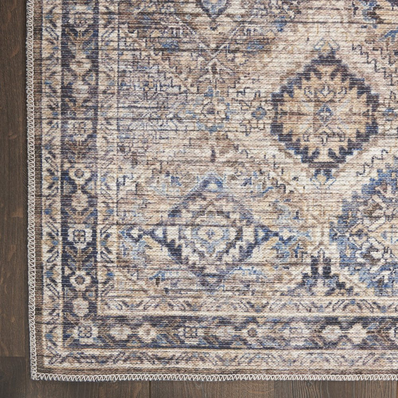 5' X 7' Ivory Latte Oriental Power Loom Distressed Washable Area Rug