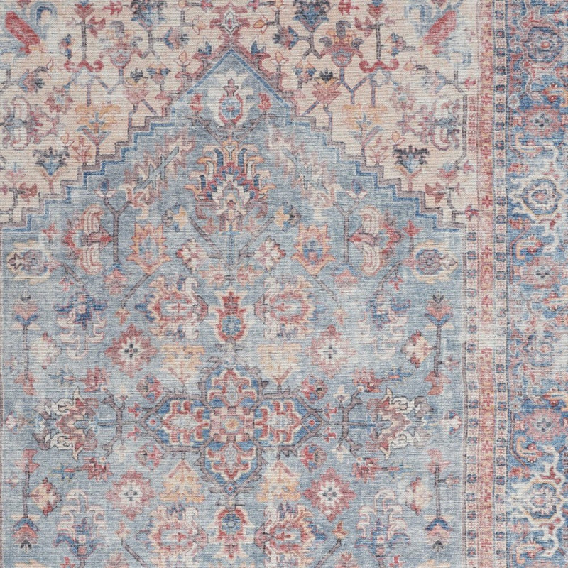 6' X 9' Blue And Orange Medallion Distressed Washable Area Rug