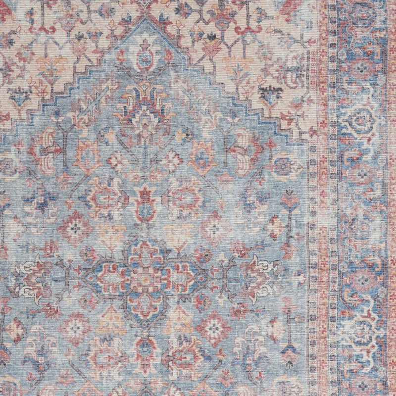 6' X 9' Blue And Orange Medallion Distressed Washable Area Rug