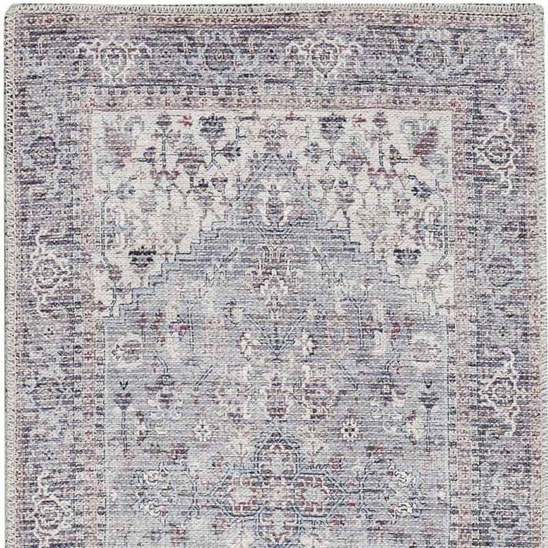 2' X 6' Grey Oriental Power Loom Distressed Washable Runner Rug