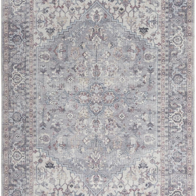 2' X 4' Grey Oriental Power Loom Distressed Washable Area Rug