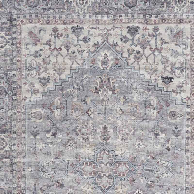 2' X 4' Grey Oriental Power Loom Distressed Washable Area Rug