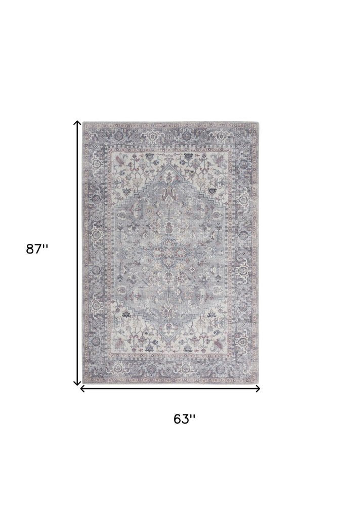 2' X 4' Grey Oriental Power Loom Distressed Washable Area Rug