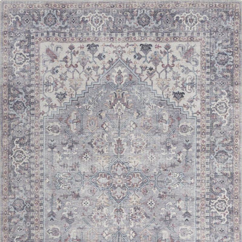 2' X 4' Grey Oriental Power Loom Distressed Washable Area Rug