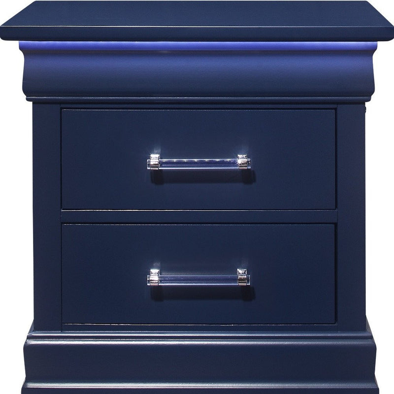 24" Blue Wood Lighted Two Drawer Nightstand