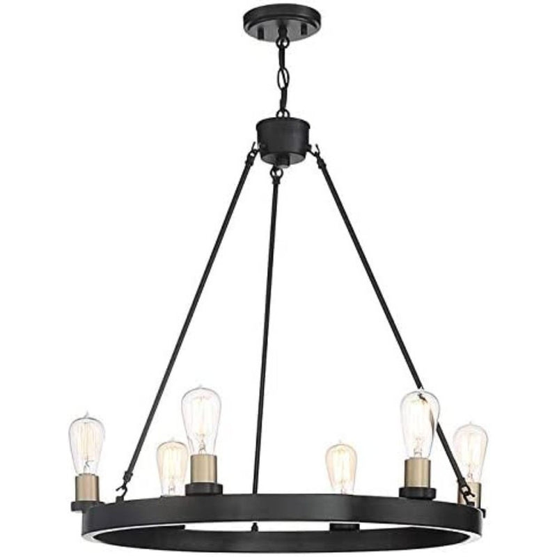 Black And Gold Candle Style Six Light Metal Dimmable Chandelier