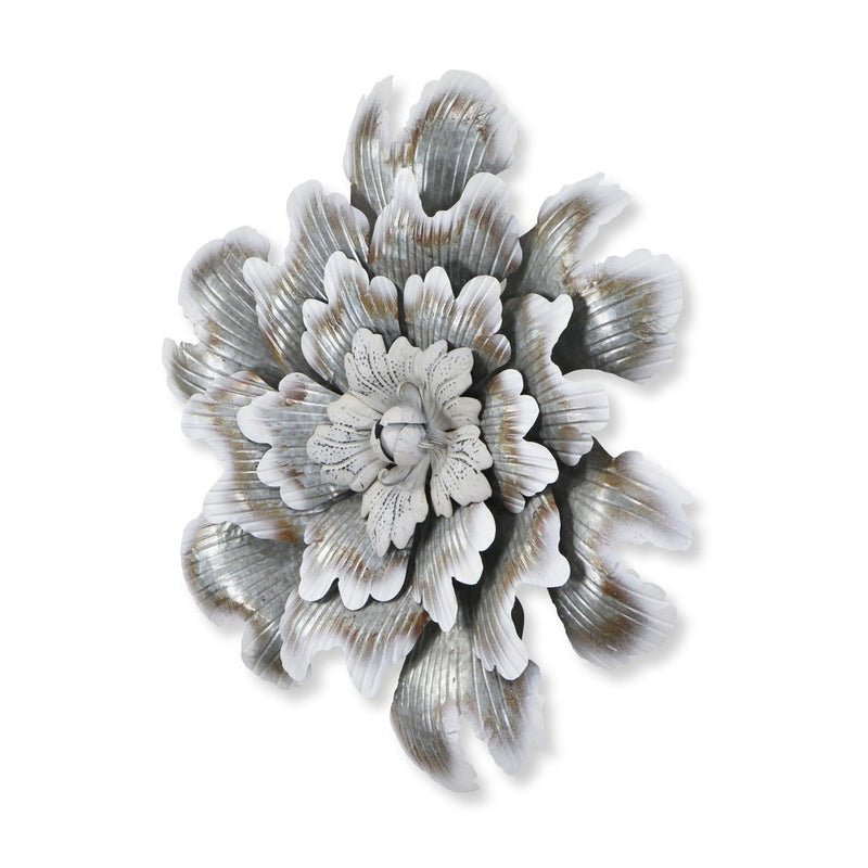 27" X 27" Gray and Off White Galvanized Metal Flower Hanging Dimensional Sculpture