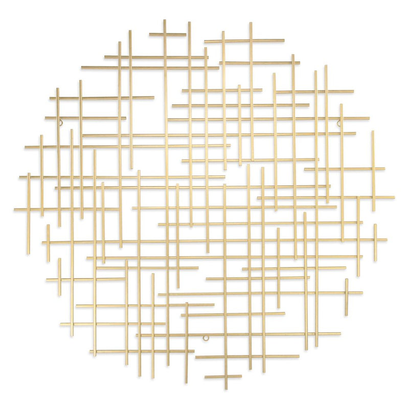 37" X 38" Gold  Metal Abstract Lines Round Hanging Dimensional Sculpture