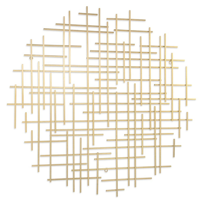 37" X 38" Gold  Metal Abstract Lines Round Hanging Dimensional Sculpture