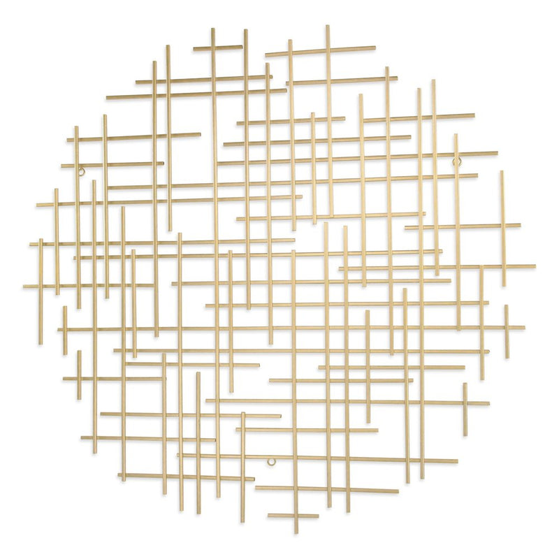 37" X 38" Gold  Metal Abstract Lines Round Hanging Dimensional Sculpture