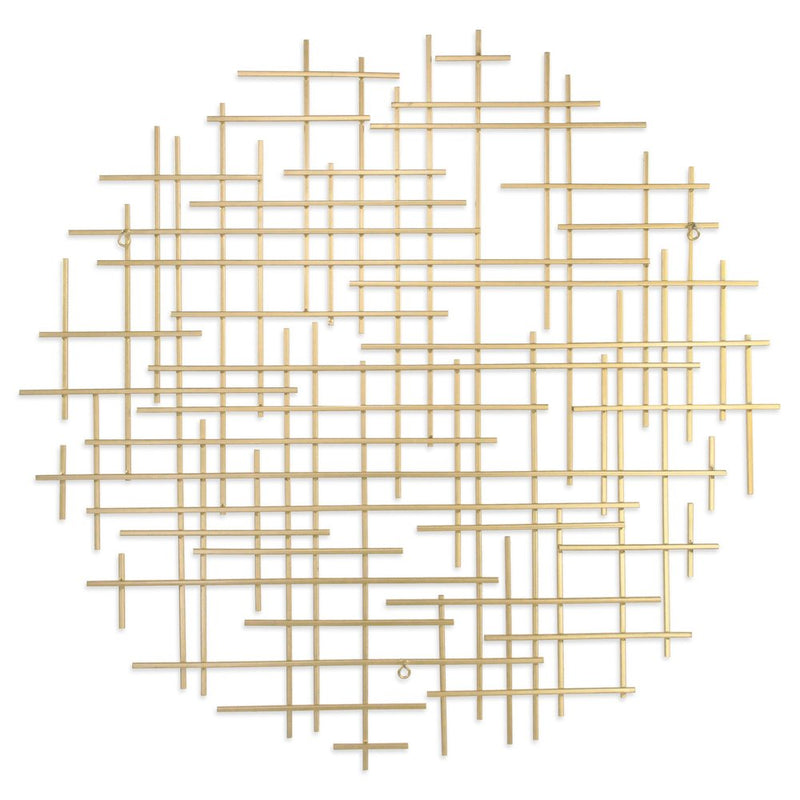 37" X 38" Gold  Metal Abstract Lines Round Hanging Dimensional Sculpture