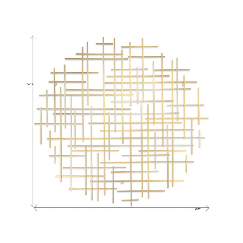 37" X 38" Gold  Metal Abstract Lines Round Hanging Dimensional Sculpture