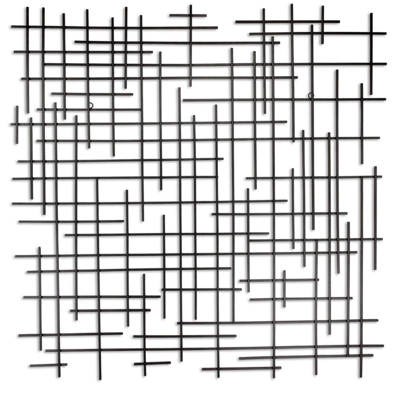 38" X 38" Black Geometric Metal Hanging Dimensional Sculpture