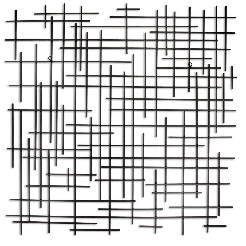 38" X 38" Black Geometric Metal Hanging Dimensional Sculpture