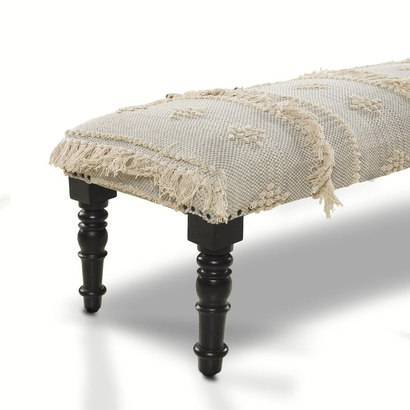 47" Cream And Black Abstract Cotton And Solid Wood Upholstered Bench