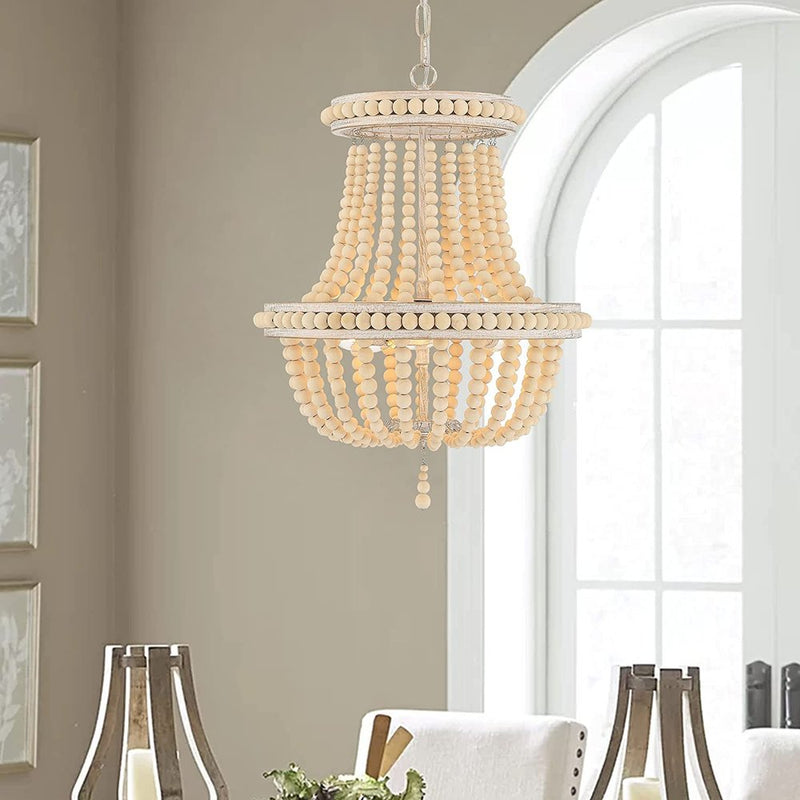 Natural And White Candle Style Three Light Metal Dimmable Chandelier