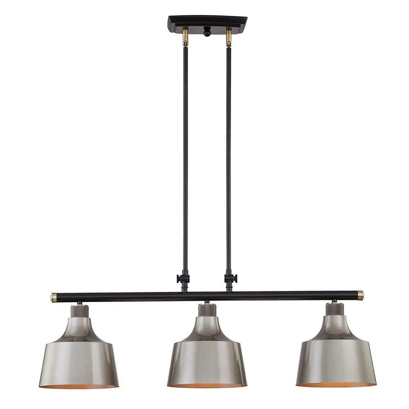 Black And Gray Kitchen Island Three Light Metal Dimmable Chandelier With Gray Shades