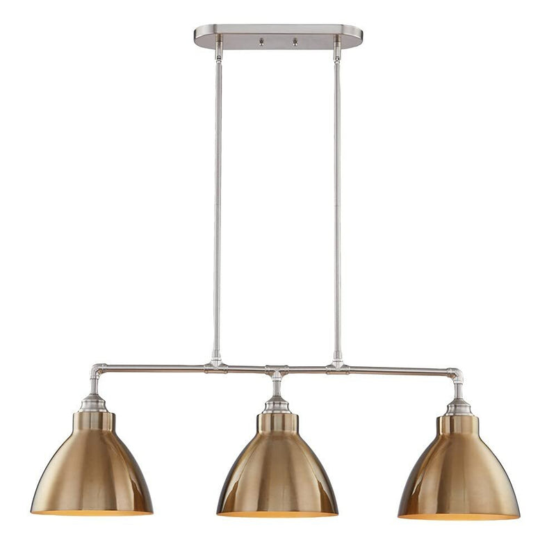 Gold And Silver Kitchen Island Three Light Metal Dimmable Chandelier With Gold Shades