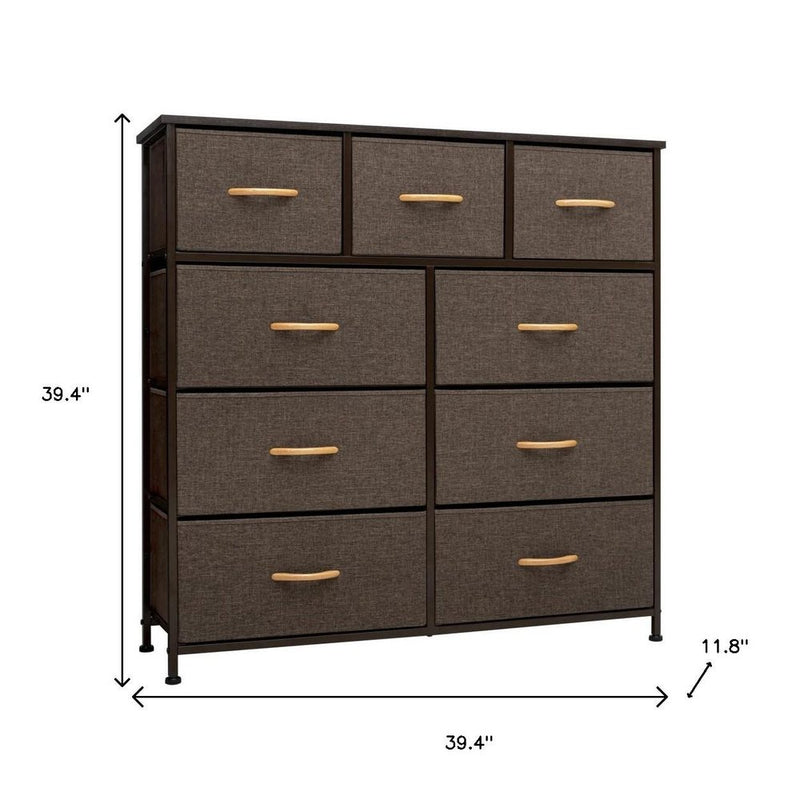 39" Brown Wood Steel And Fabric Nine Drawer Double Dresser