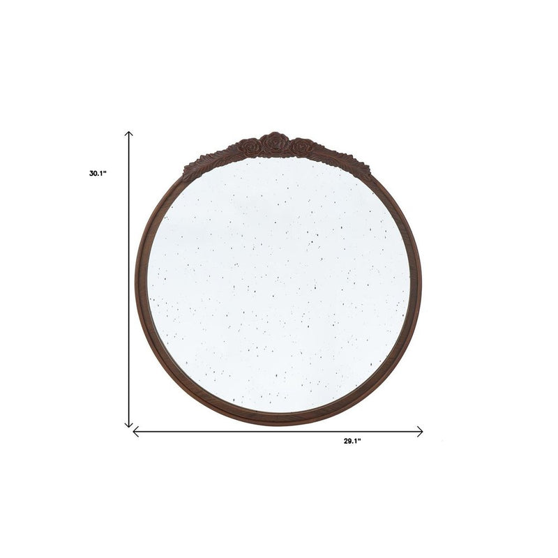 30" Brown Crowned Top Antiqued Glass Framed Accent Mirror