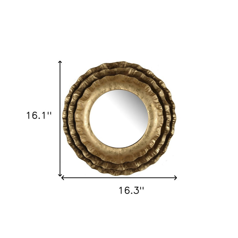 16" Gold Round Iron Framed Accent Mirror