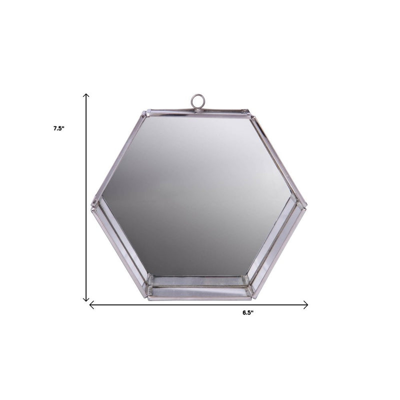 8" Silver Hexagon Steel Framed Accent Mirror