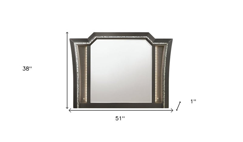 38" Gunmetal Lighted Abstract Wood Framed Mounted Dresser Mirror