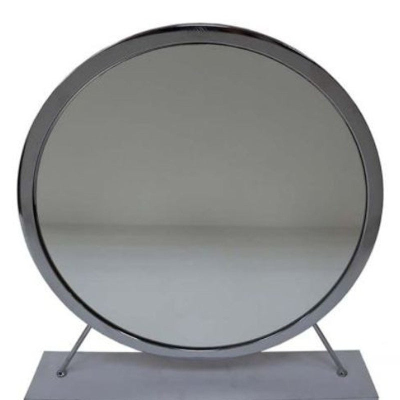 19" Gray Metal Round Freestanding Ornate Framed Makeup Shaving Tabletop Mirror