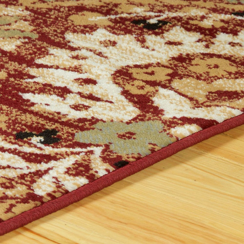 8' Red And Gold Floral Runner Rug